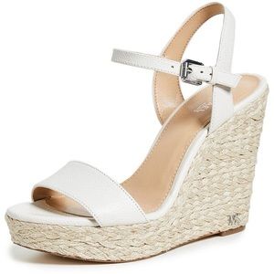 Michael Kors Jill Wedge Leather Sandal in optic white